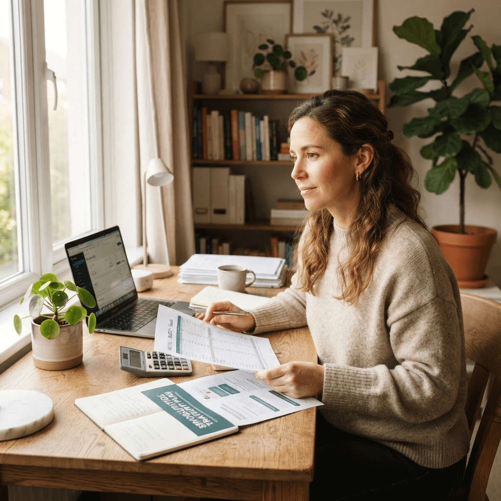 Person reviewing their monthly budget at home while considering a semaglutide treatment plan